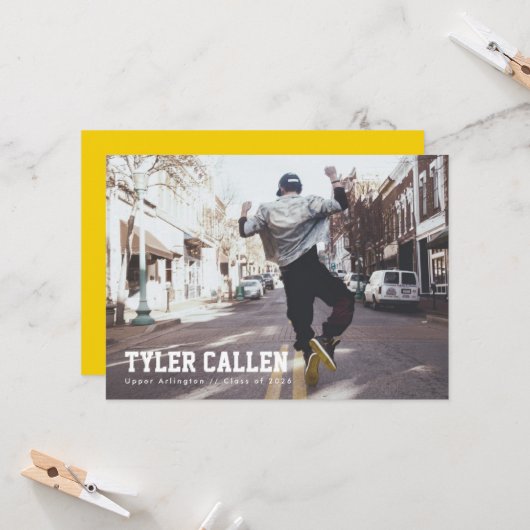 Golden Full Photo Varsity with Text-only Backer 招待状 (正面/裏面インサイチュ)