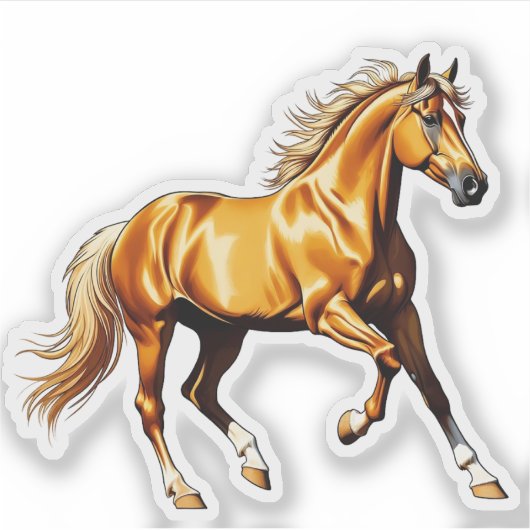 Golden Galloping Horse Sticker Illustration シール (正面)