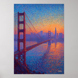 Golden Gate Bridge Pointillism San Francisco ポスター