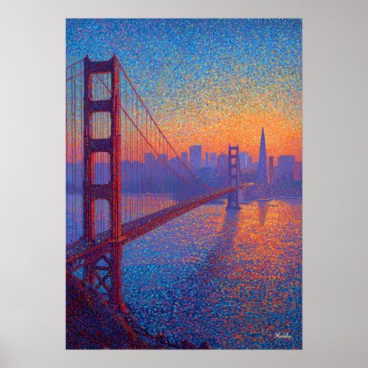 Golden Gate Bridge Pointillism San Francisco ポスター (正面)