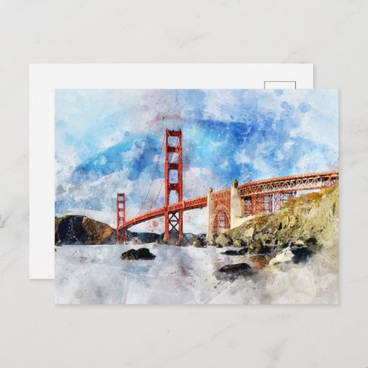Golden Gate Bridge watercolor in San Francisco ポストカード (正面/裏面)