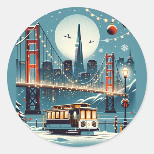 Golden Gate Holiday Magic San Francisco Christmas ラウンドシール (正面)