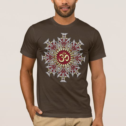 Golden GeoGems Mandala Omサインシャツ Tシャツ (正面)