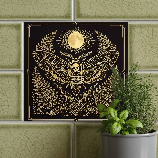 Golden Geometric Death Head Moth Celestial   タイル