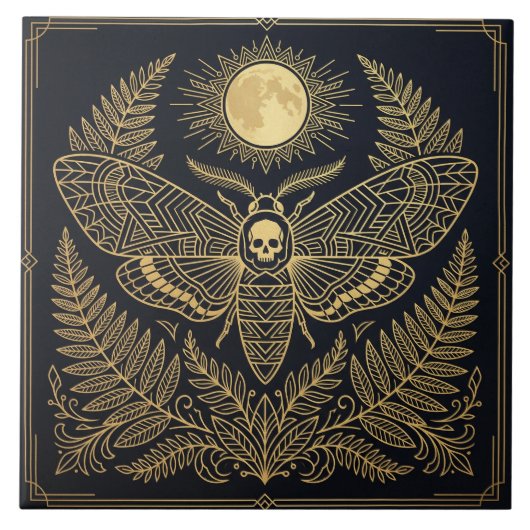 Golden Geometric Death Head Moth Celestial   タイル (正面)