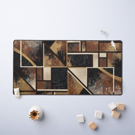 Golden Geometric Flowers Desk Mat デスクマット (キッズテーブル)