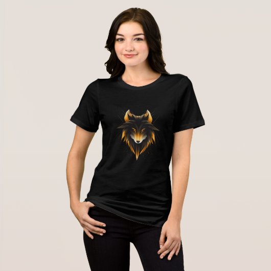 Golden Geometric Wolf Head Design トライブレンドTシャツ (正面全面)