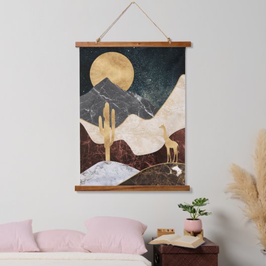 Golden Giraffe Desert Landscape & Marble Mountain 吊り下げ型タペストリー (寝室)