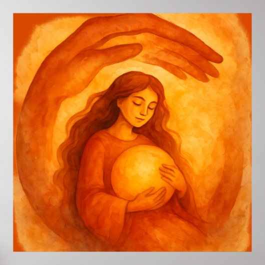 Golden Girl Holding Light Warm Protective Art ポスター (正面)