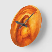 Golden Girl Holding Light Warm Protective Art ラウンド壁時計 (傾斜)