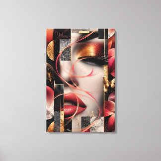 Golden Glamour Woman Collage Art キャンバスプリント