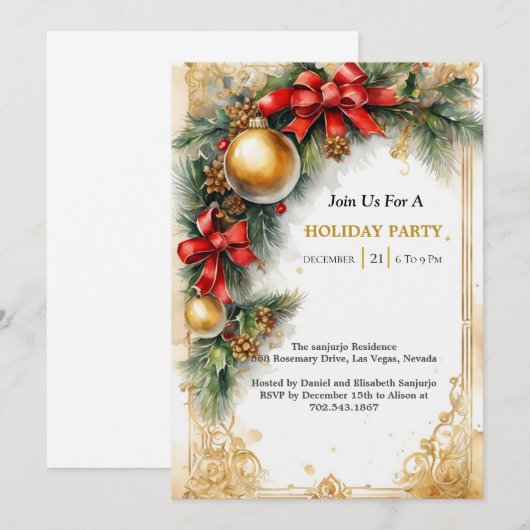 Golden Glimmer: Deluxe Christmas Invitation 招待状 (正面/裏面)