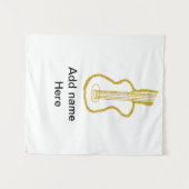 Golden glitter acoustic guitar add name doodle  タペストリー (正面(横))