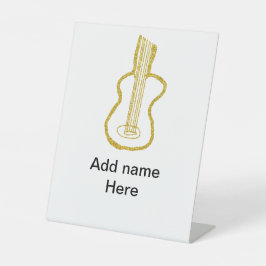 Golden glitter acoustic guitar add name doodle  台座サイン