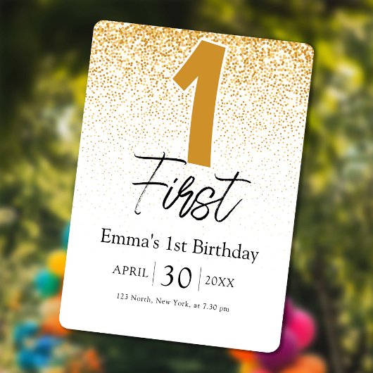 golden glitter baby 1st birthday invitations card シーズンカード
