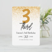 golden glitter baby Girl 3rd birthday invitations シーズンカード (スタンド正面)