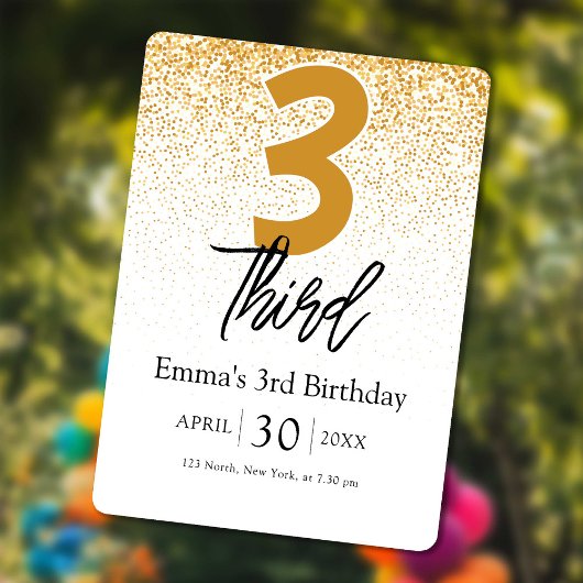 golden glitter baby Girl 3rd birthday invitations シーズンカード