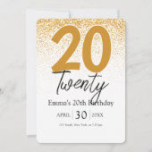 Golden glitter Girl 20th birthday invitation card シーズンカード (正面)