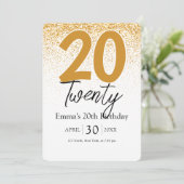 Golden glitter Girl 20th birthday invitation card シーズンカード (スタンド正面)