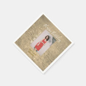 Golden glitter happy 15th birthday photo name year スタンダードカクテルナプキン (角)