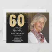 Golden Glitter "Hello 60" Photo Birthday Women 招待状 (正面)