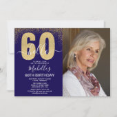 Golden Glitter "Hello 60" Photo Birthday Women 招待状 (正面)