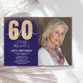 Golden Glitter "Hello 60" Photo Birthday Women 招待状