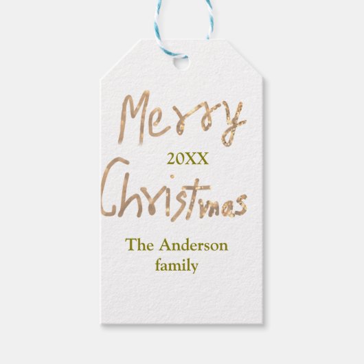 Golden glitter merry christmas add family name yea ギフトタグ (正面)