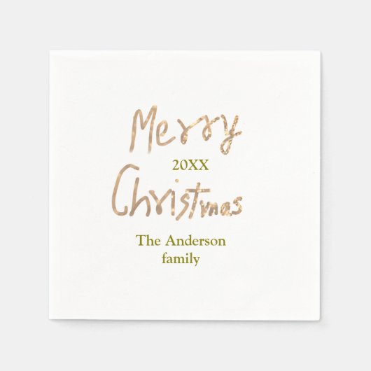Golden glitter merry christmas add family name yea スタンダードカクテルナプキン (正面)
