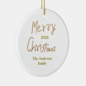 Golden glitter merry christmas add family name yea セラミックオーナメント (右)