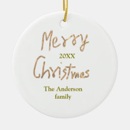 Golden glitter merry christmas add family name yea セラミックオーナメント
