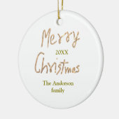 Golden glitter merry christmas add family name yea セラミックオーナメント (左)