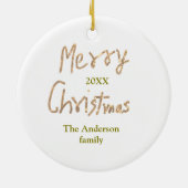 Golden glitter merry christmas add family name yea セラミックオーナメント (裏面)