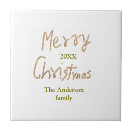 Golden glitter merry christmas add family name yea タイル