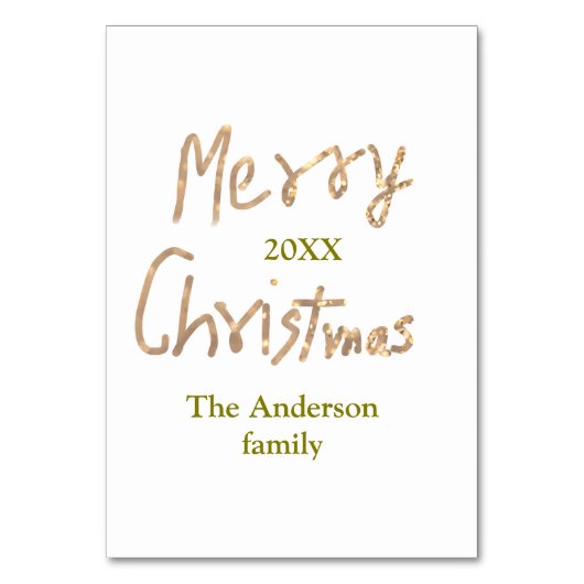 Golden glitter merry christmas add family name yea テーブルナンバー (正面)