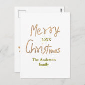 Golden glitter merry christmas add family name yea ポストカード (正面/裏面)