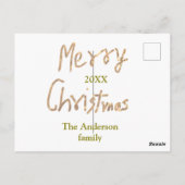 Golden glitter merry christmas add family name yea ポストカード (裏面)