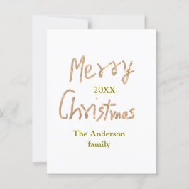 Golden glitter merry christmas add family name yea ポストカード