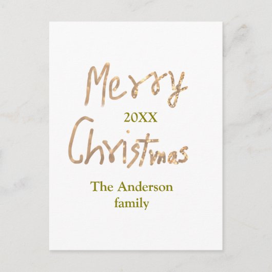 Golden glitter merry christmas add family name yea ポストカード (正面)