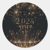 Golden glitter Name Happy New Year ラウンドシール (正面)