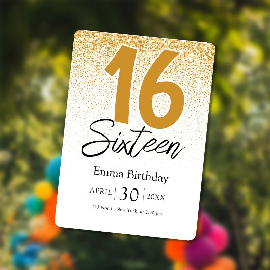 golden glitter sweet 16 birthday invitations card シーズンカード