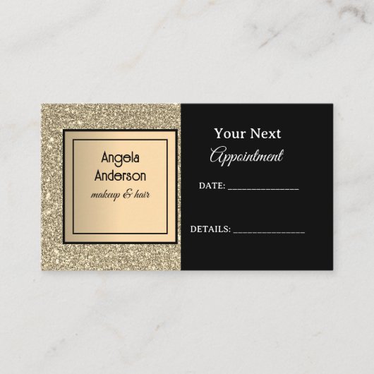 Golden Glittery Foil Glamorous Beauty Salon  予約カード (正面)