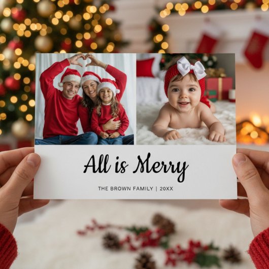 Golden Glow All Is Bright Family Christmas Card シーズンカード
