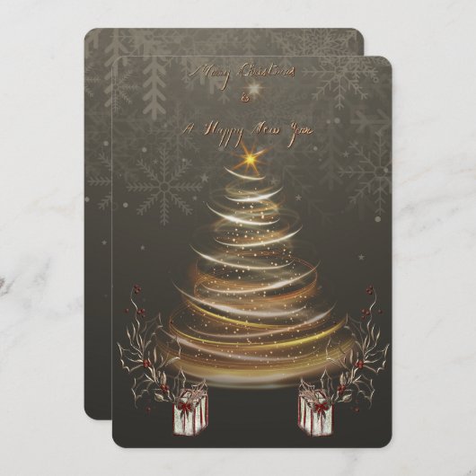Golden Glow Christmas Holiday Christmas Card  シーズンカード (正面/裏面)