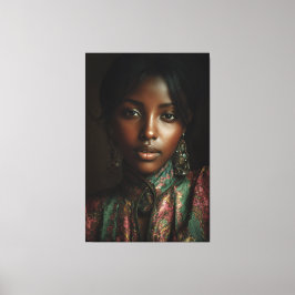 Golden Glow Melanin Regal Headscarf Portrait キャンバスプリント