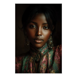 Golden Glow Melanin Regal Headscarf Portrait ポスター
