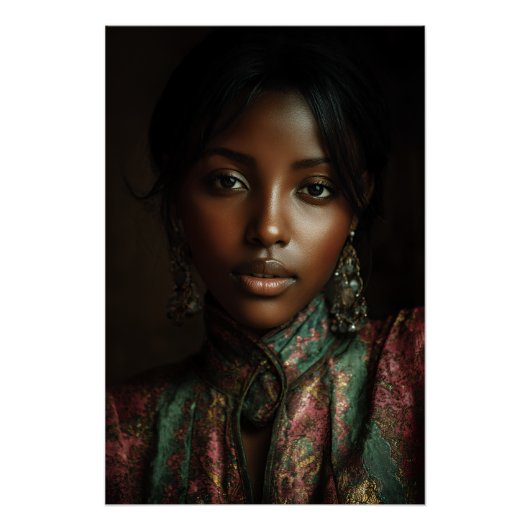 Golden Glow Melanin Regal Headscarf Portrait ポスター (正面)