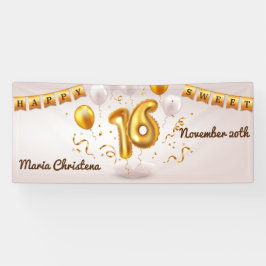 Golden Glow  Sweet 16 Balloons Birthday 横断幕