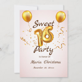 Golden Glow  Sweet 16 Balloons Birthday Invitation