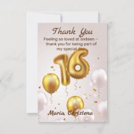 Golden Glow  Sweet 16 Balloons Birthday Thank You サンキューカード